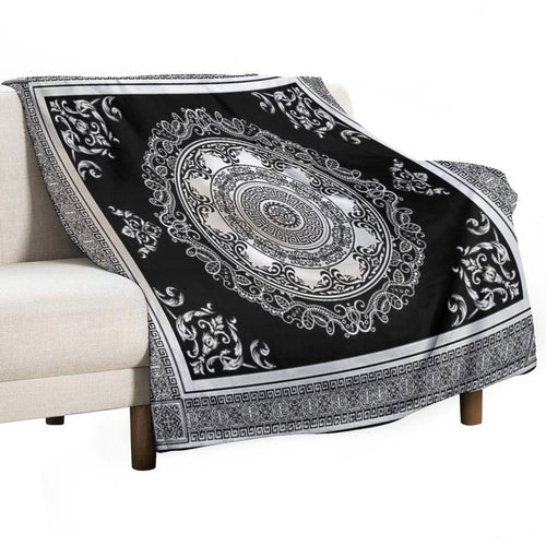 Baroque Ornate Cream And Black Greek Key Compact Throw Blanket