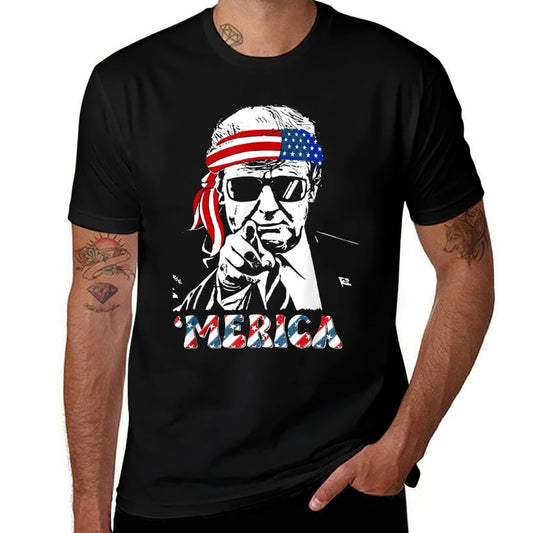 MERICA TRUMP Happy 4th Of July Trump American  Oversized Silhouette T-Shirt