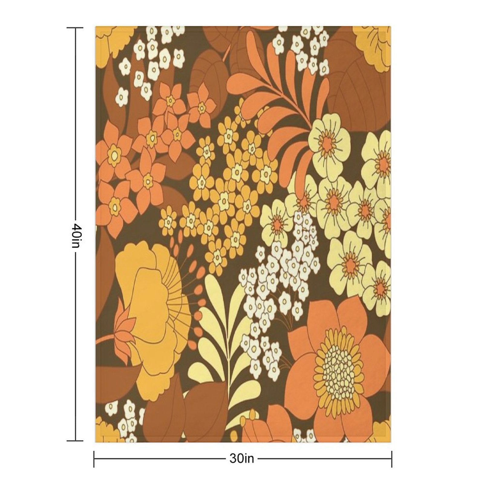 Brown, Yellow, Orange & Ivory Retro Flowers Premium Throw Blanket