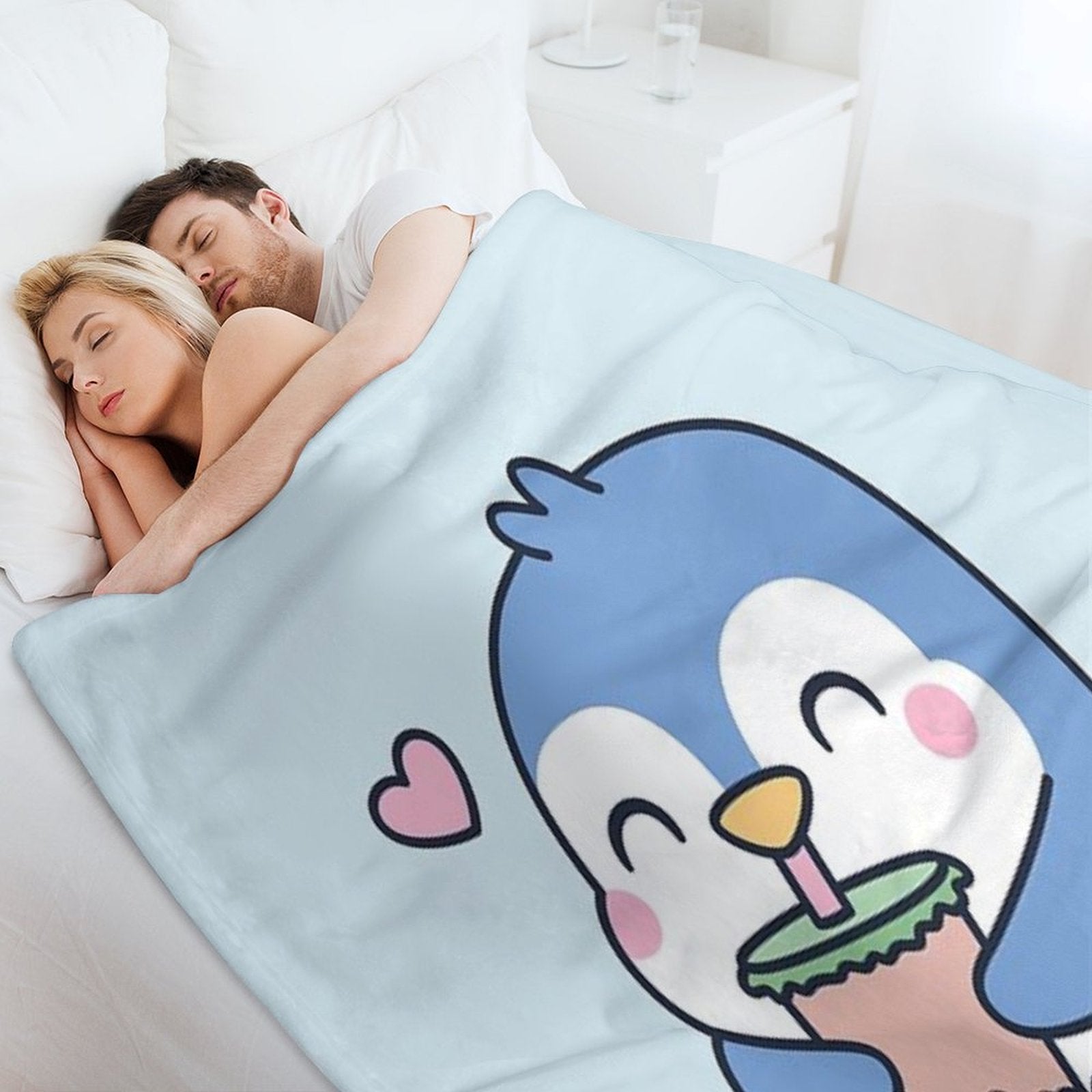 Cute Little Penguin Loves Boba Tea Versatility Throw Blanket