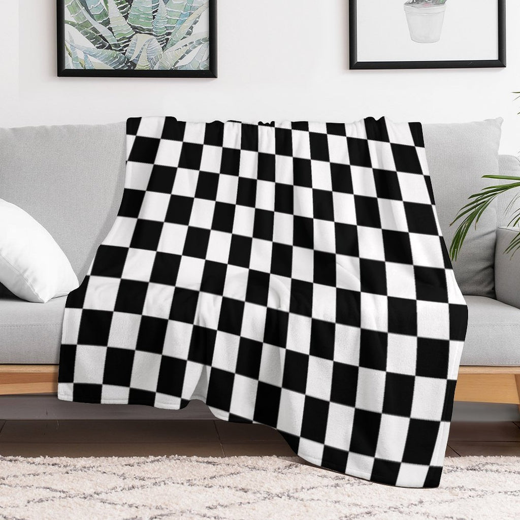 Black And White Checkered Velvety-soft Throw Blanket