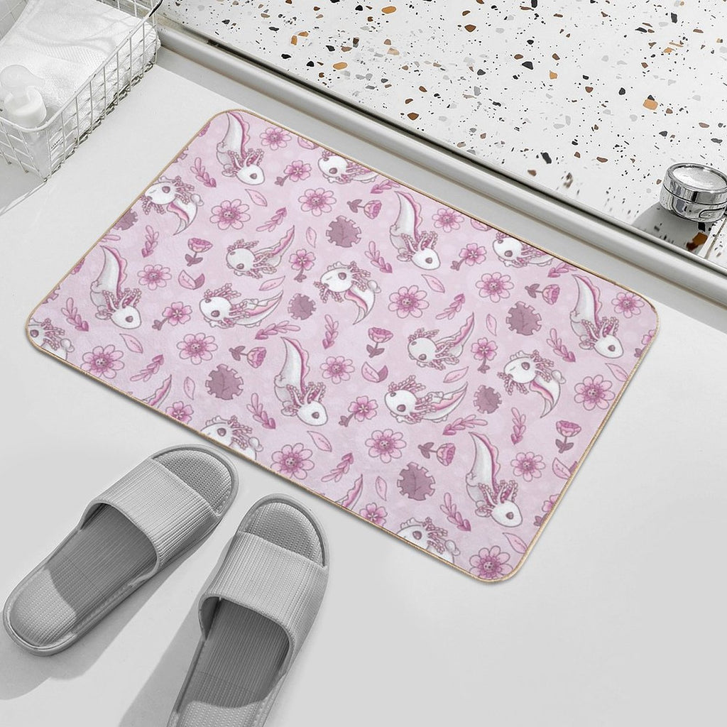 Floral Speckled Axolotl Pattern - Summer Edition  Slip-Resistant Bath Mat