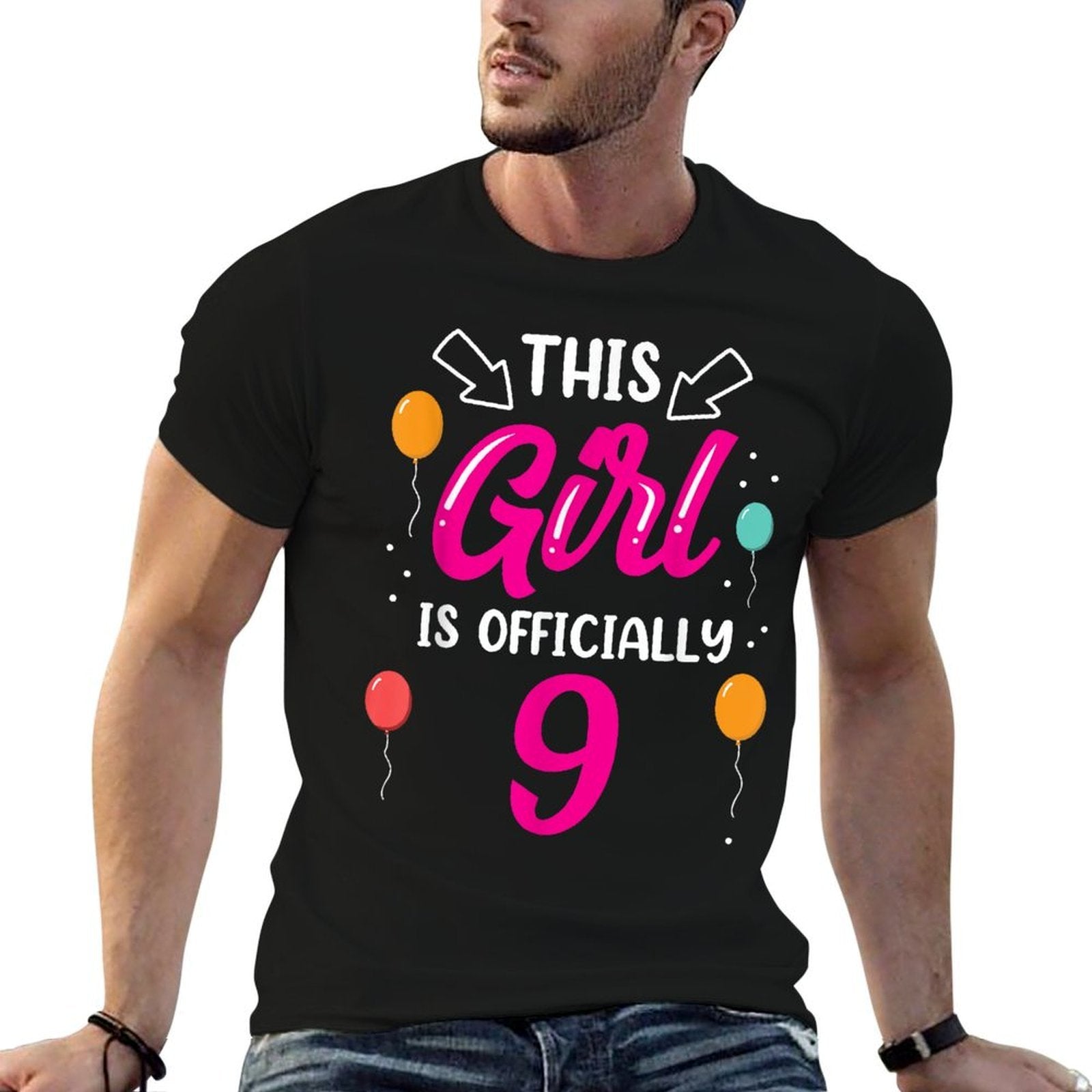 This Girl Is Officially 9 Years Old Age Birthday Girls Nine  Tagless Design T-Shirt