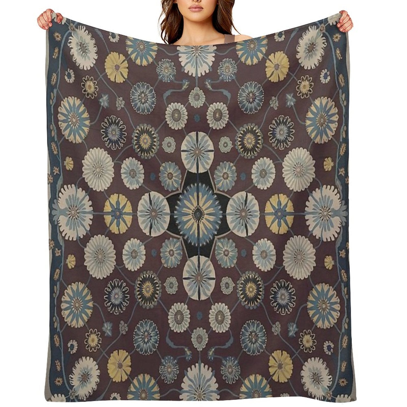 Rich Burgundy Floral Pattern with Cream Details Velvety-soft Throw Blanket