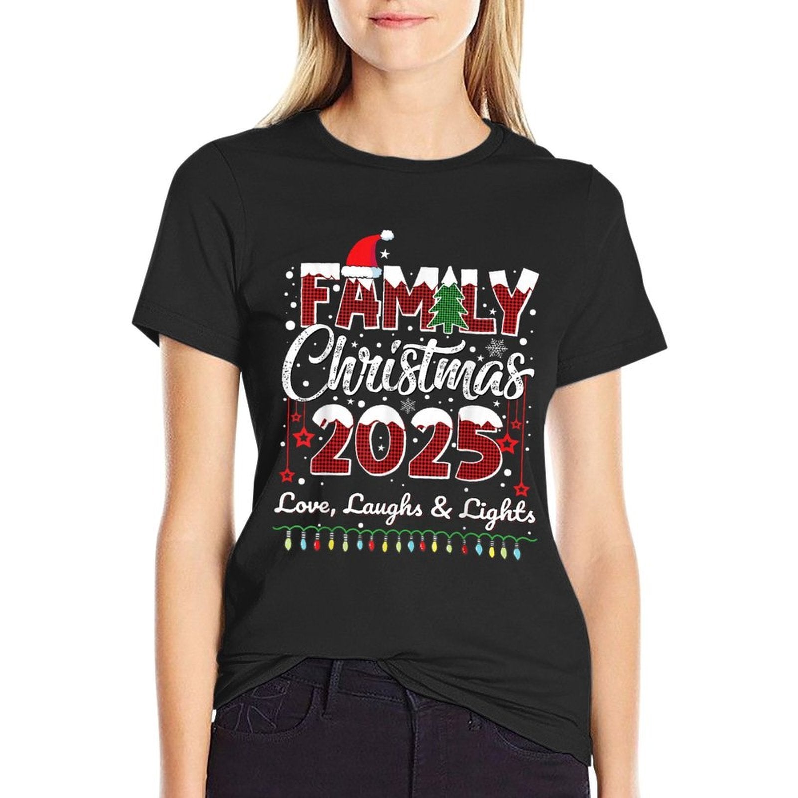 Family Christmas 2025 Love, Laughs And Lights Holiday Xmas  Lightweight T-Shirt