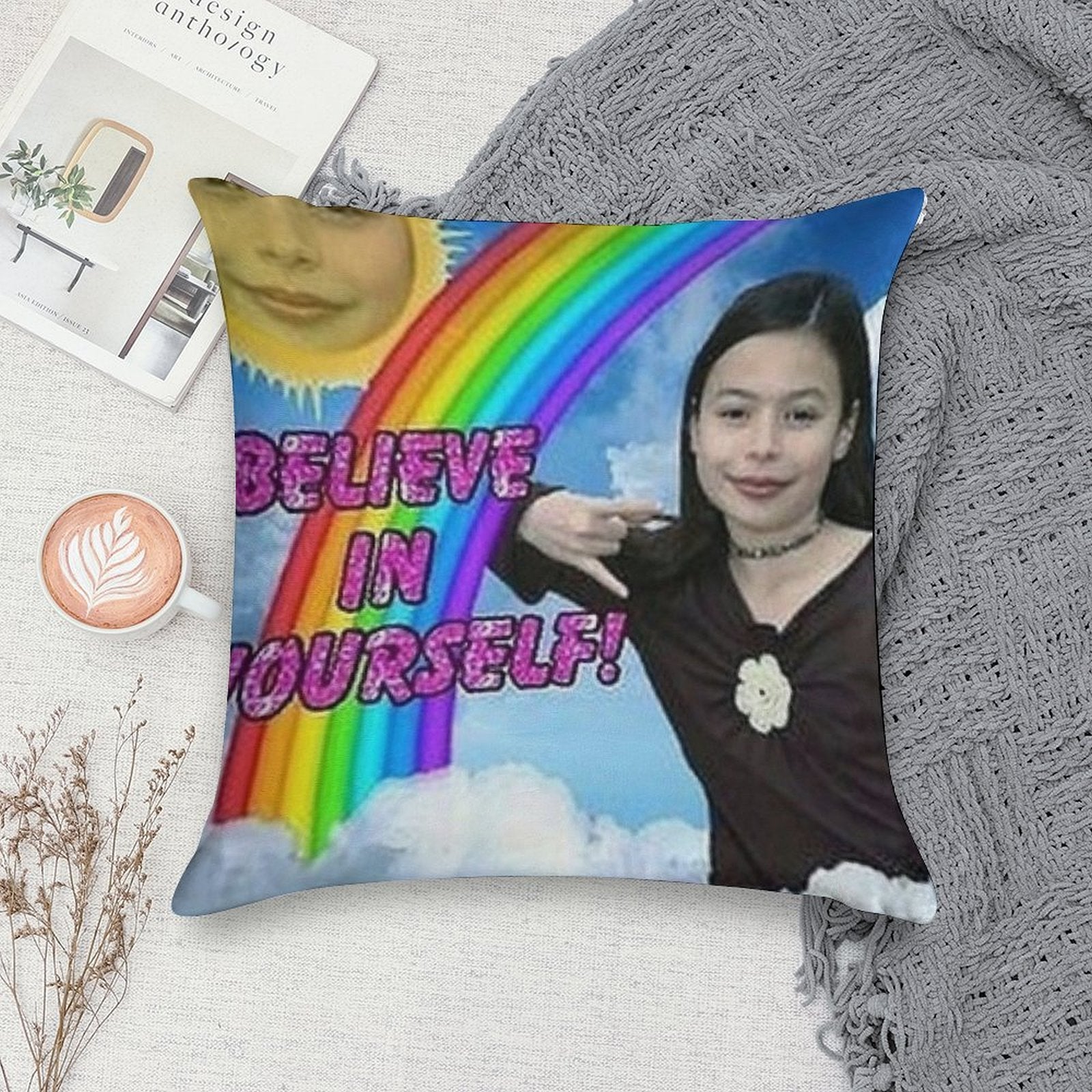 Believe in Uself! Soft Durable Construction Throw Pillow