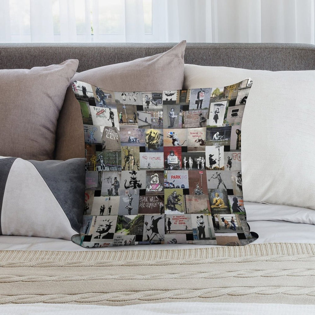 Banksy Soft Washable Throw Pillow