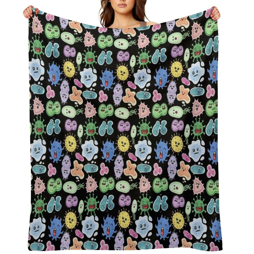 Cute Microbes Bacteria, Virus, Ecoli MicroBiology Seamless Pattern Sticker Pack. Lightweight Throw Blanket