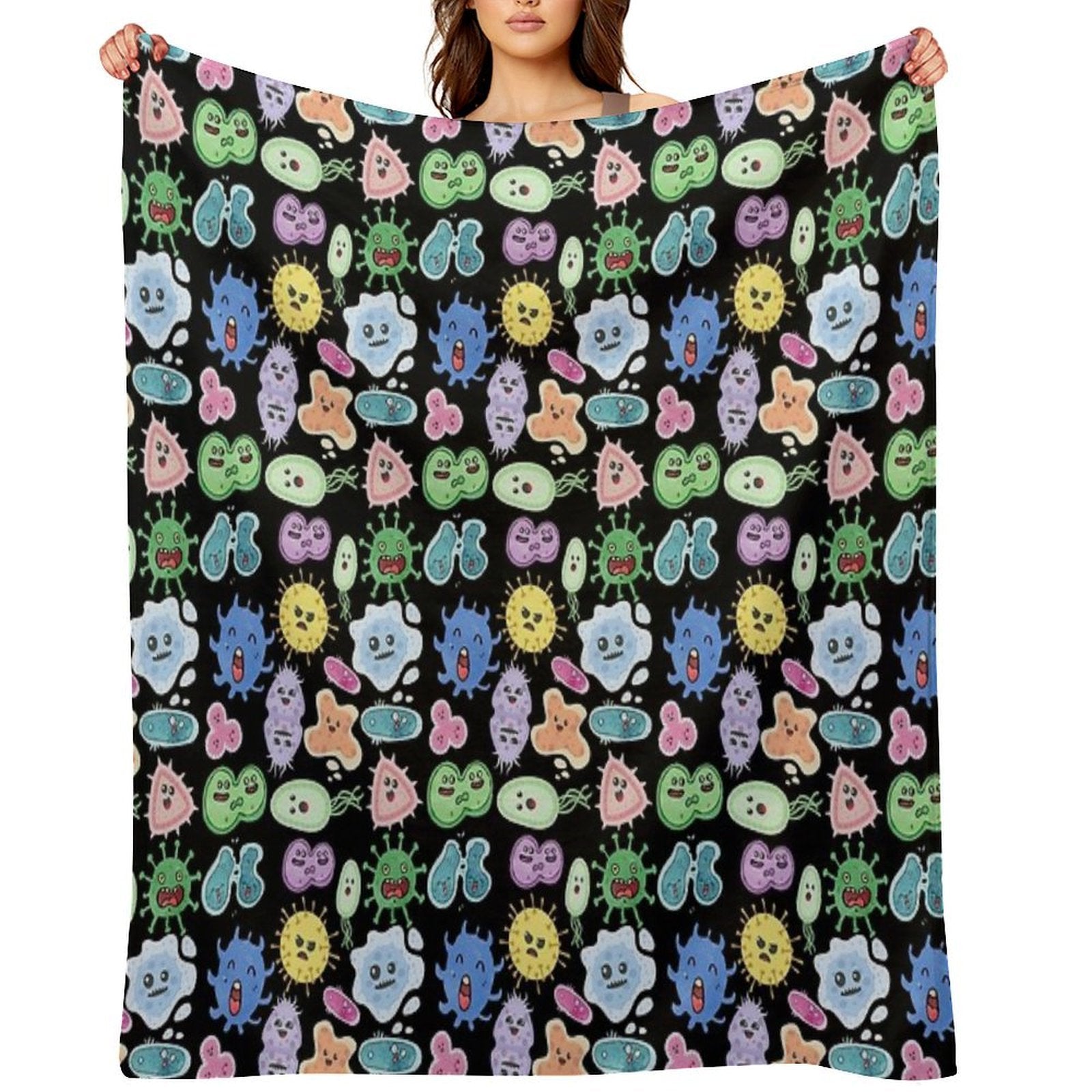 Cute Microbes Bacteria, Virus, Ecoli MicroBiology Seamless Pattern Sticker Pack. Lightweight Throw Blanket