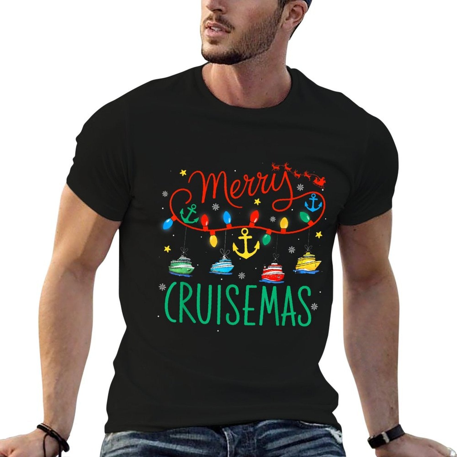 Funny Christmas Family Cruisin Cruise Lover Merry Cruisemas  Oversized Silhouette T-Shirt