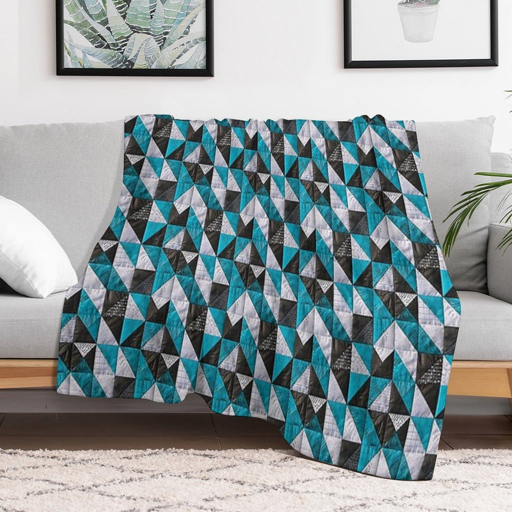 Lazy Patchwork in Blue And Black Tones Shrink-resistant Throw Blanket