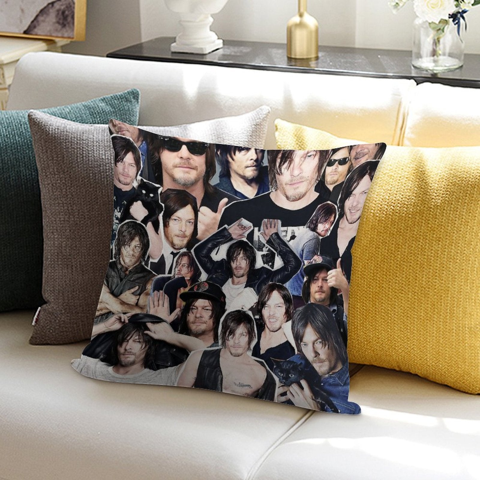 Norman Reedus Collage Soft Decorative Cover Throw Pillow