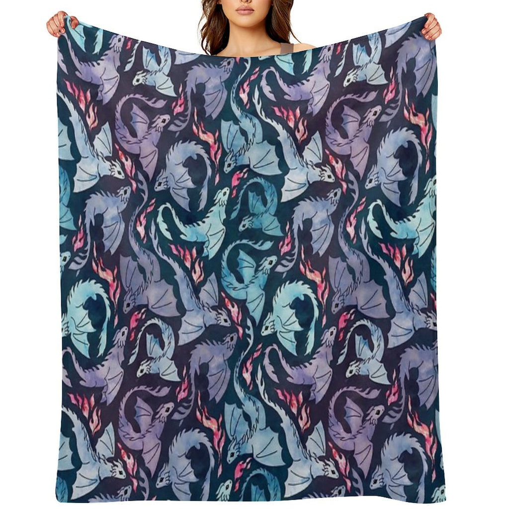 Dragon Fire Dark Turquoise And Purple Easy Care Throw Blanket