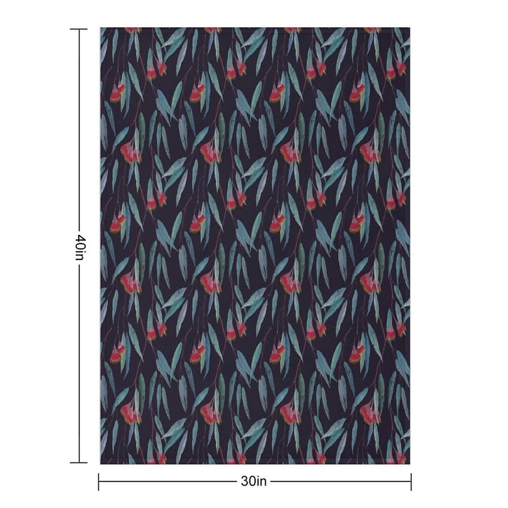 Eucalyptus Leaves And Flowers on Dark Shrink-resistant Throw Blanket