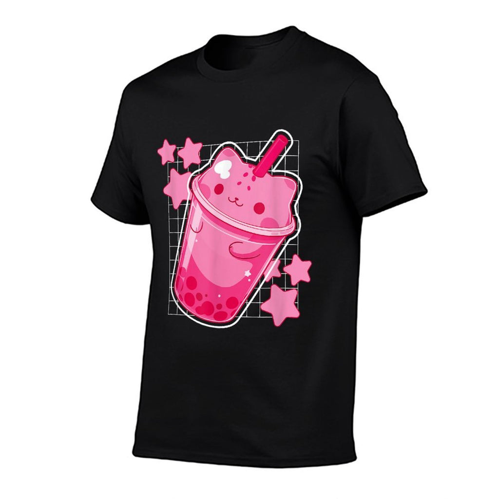 Kawaii Cat Boba Tea Funny Japanese Cat Pink Graphic  Slim-fit Cut T-Shirt