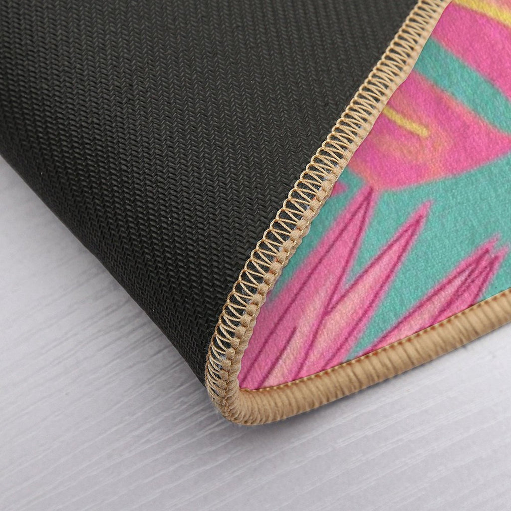 Tropical Leaves in Pink And Turquoise  High-Traffic Bath Mat