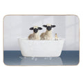 Two Lambs And Duckling in Modern Bathtub Blue Print, Lamb Bathing, Animals in Bathtub Art by Synplus  Easy To Clean Bath Mat