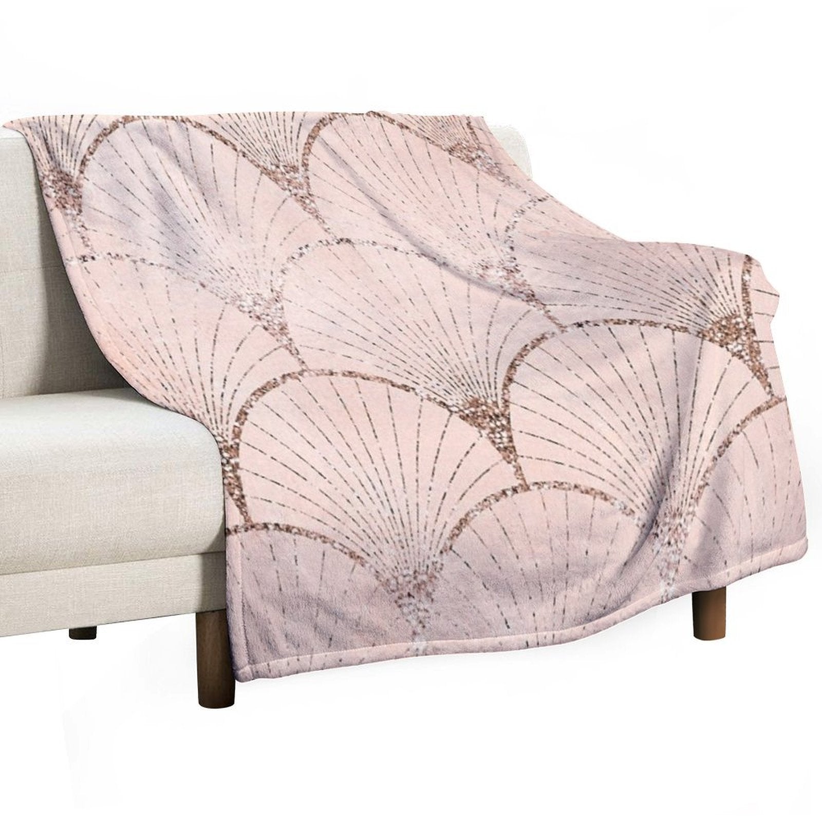 Art Deco Elegance - Rose Gold Glitter Fan Machine-washable Throw Blanket