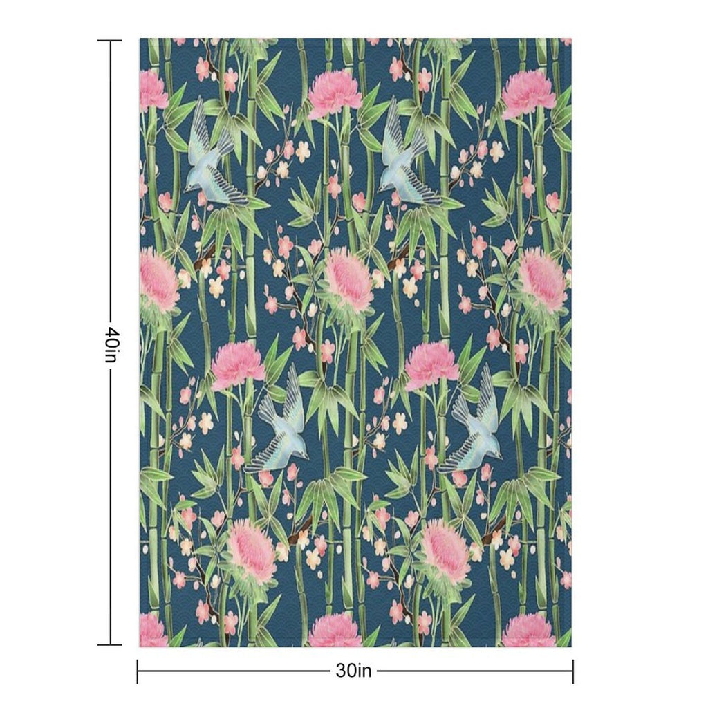 Bamboo, Birds And Blossom - Dark Teal Durable Throw Blanket