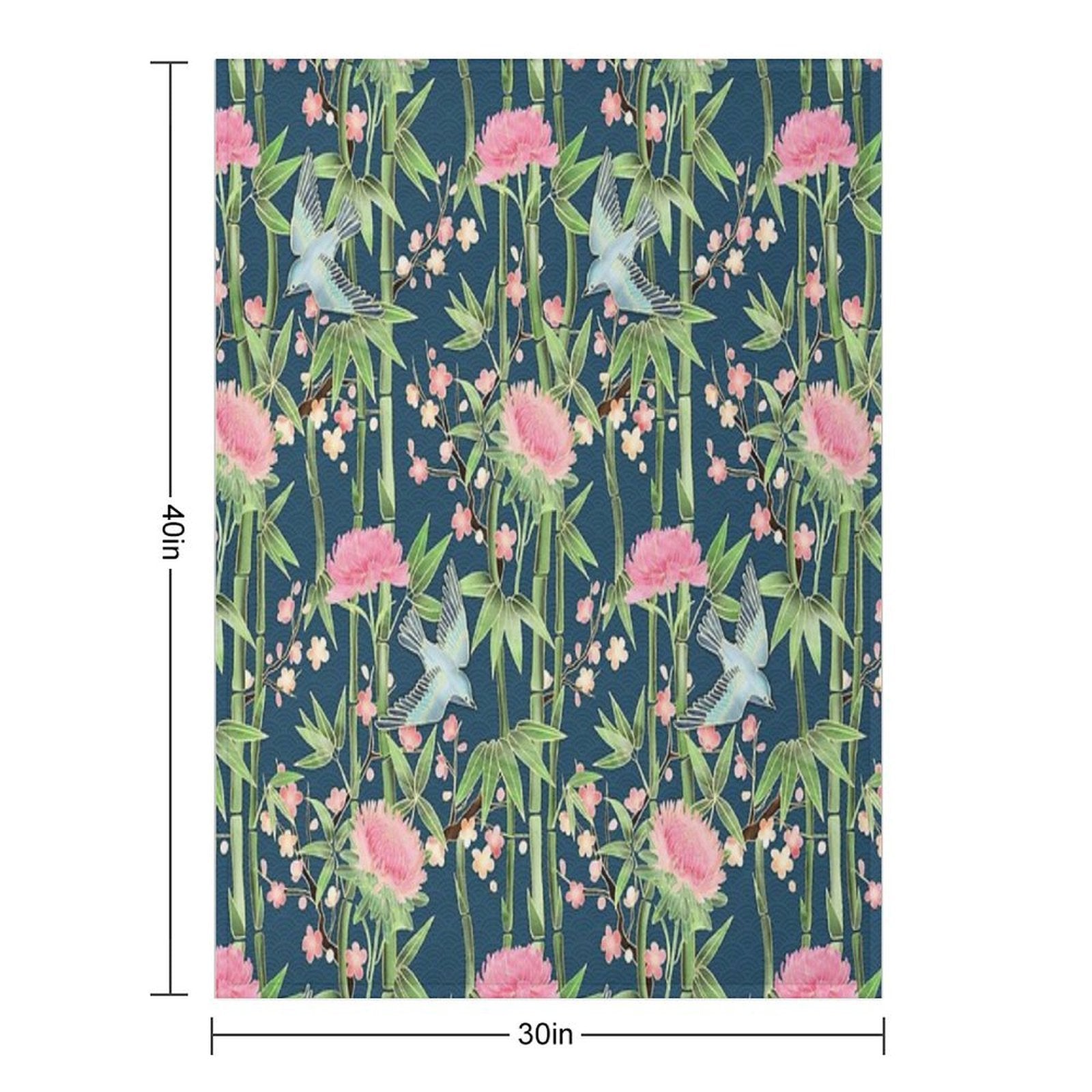 Bamboo, Birds And Blossom - Dark Teal Durable Throw Blanket