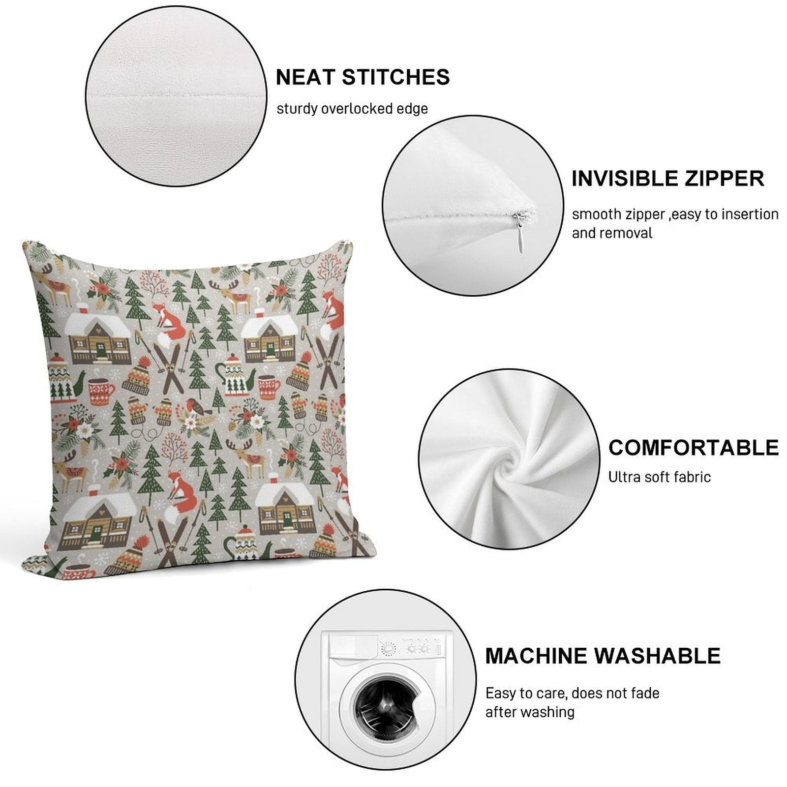 Cozy Cabin  Light Grey Soft High-Density Material Throw Pillow
