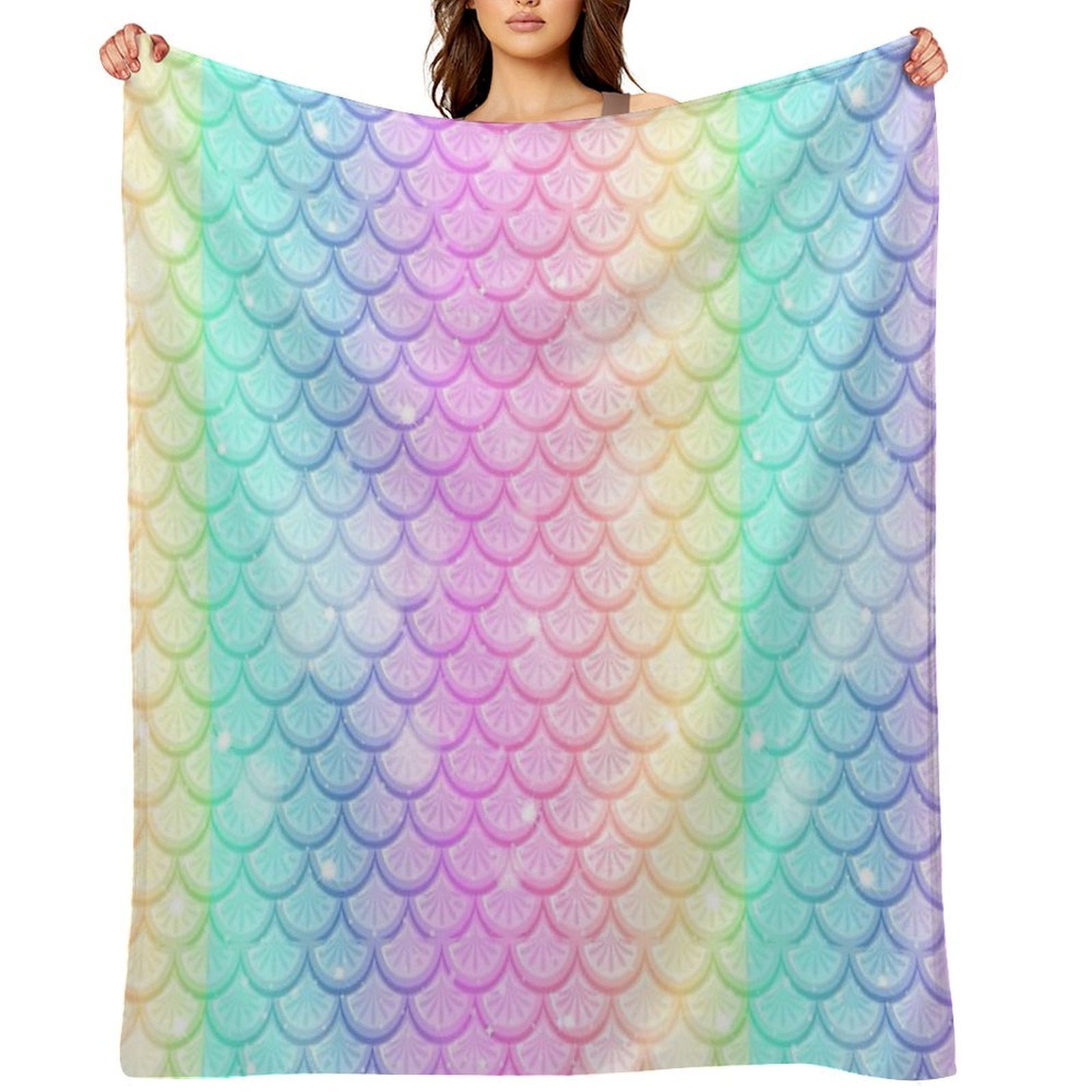 Rainbow Mermaid Scale Costume Sustainable Throw Blanket