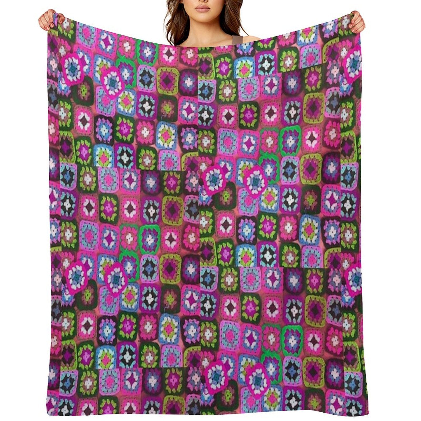 Crochet Blanket Granny Square Vintage Lightweight Throw Blanket
