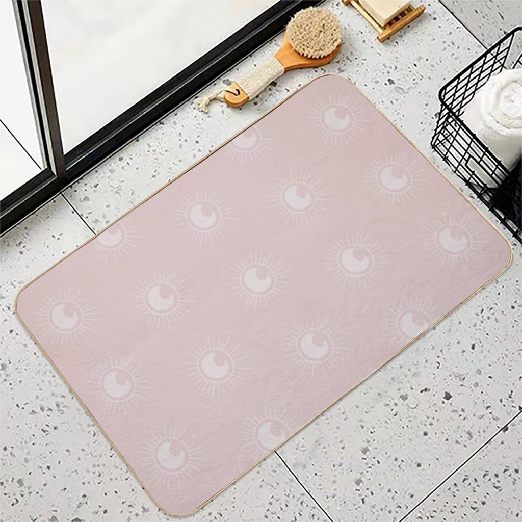 Boho Sun And Moon Pattern Bohemian Aesthetic In Muted Colors Pale Pink  Easy To Clean Bath Mat