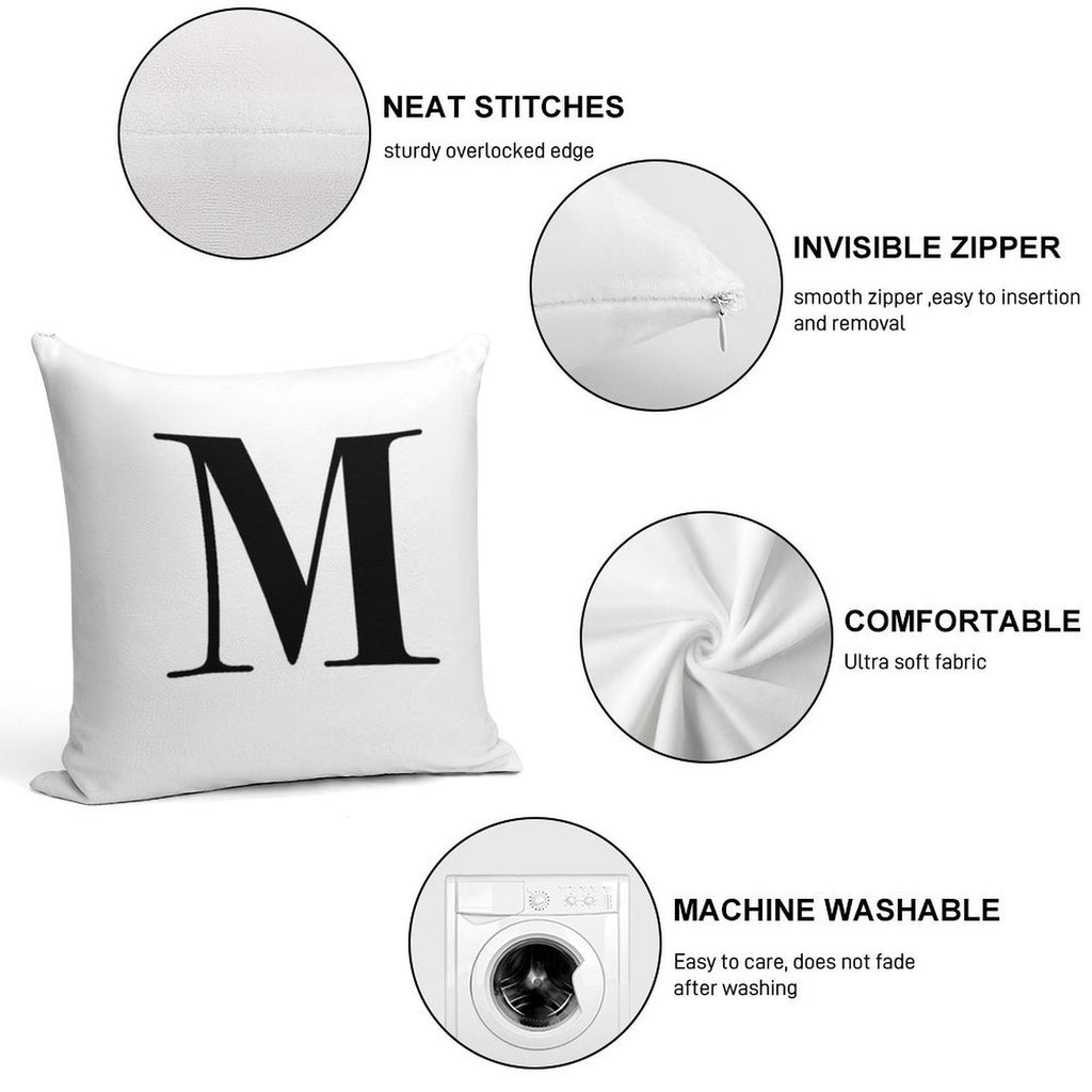 Letter M Monogram Initial Soft Fade-Resistant Throw Pillow