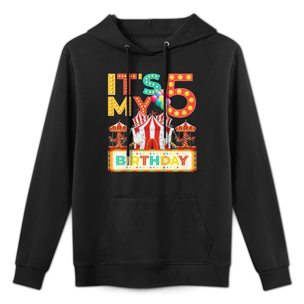 Kids 5th Carnival Birthday Party 5 Year Old Circus Birthday Colorfast Hoodie