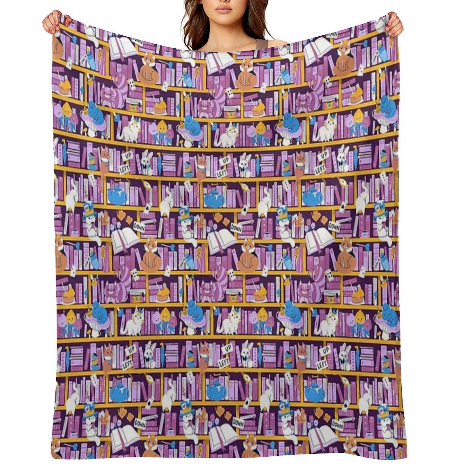 Library in Wonderland Velvety-soft Throw Blanket