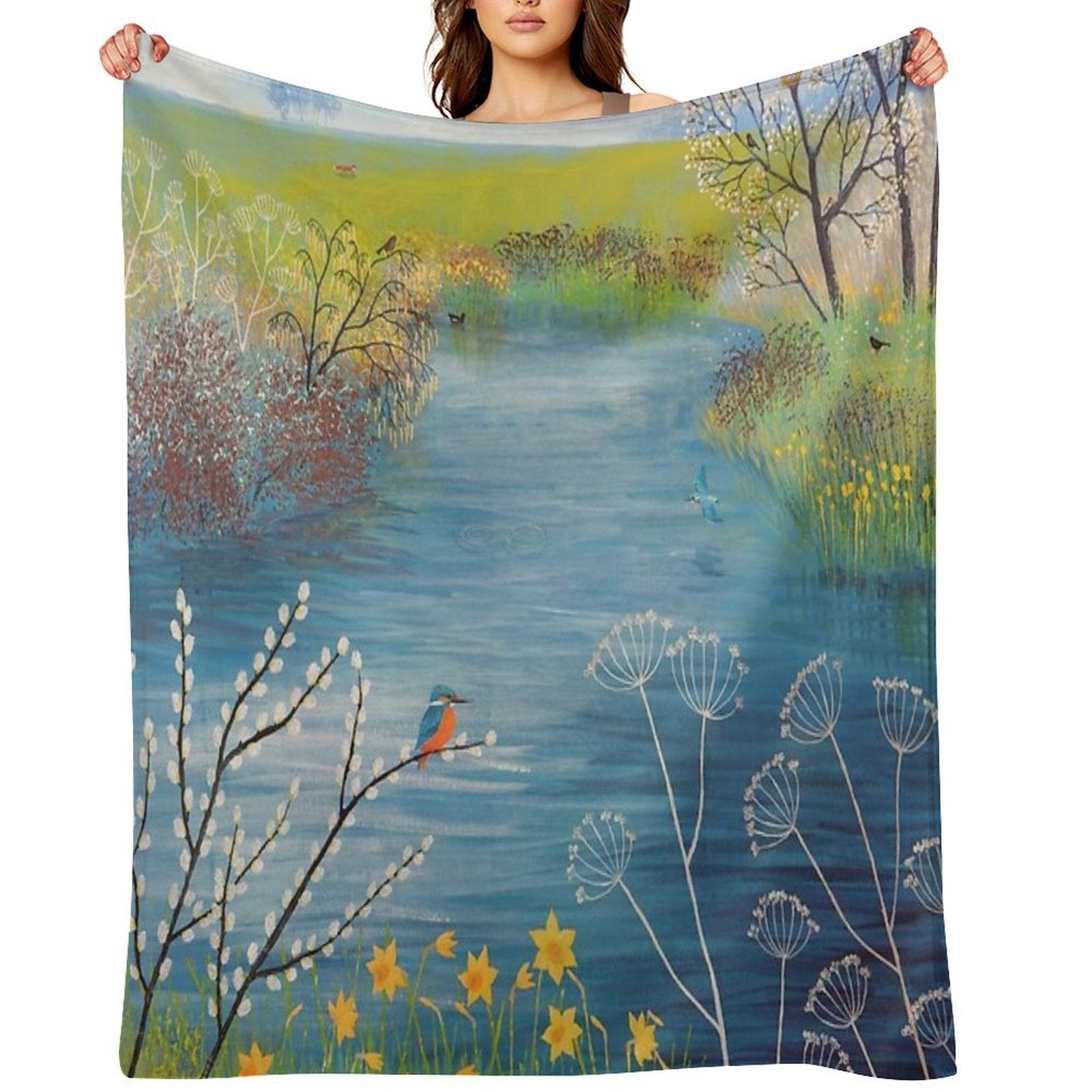 Spring at Kingfisher Pool Wrinkle-free Throw Blanket