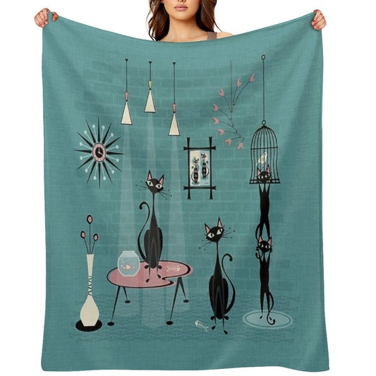 Mid Century Kitty Mischief III ©studioxtine Quick-dry Throw Blanket