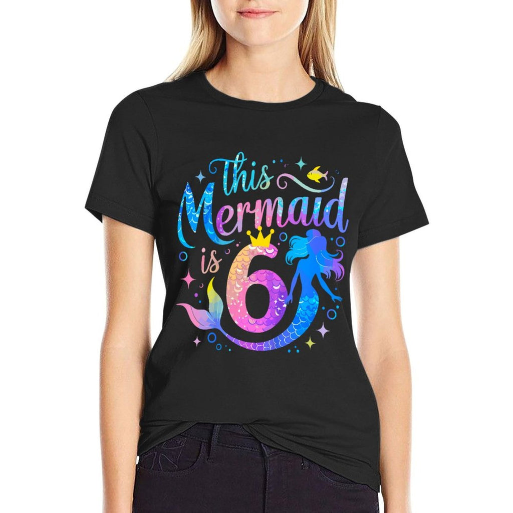 Kids 6 Year Old This Mermaid Is 6th Birthday Girl Daughte  Ribbed Collar T-Shirt