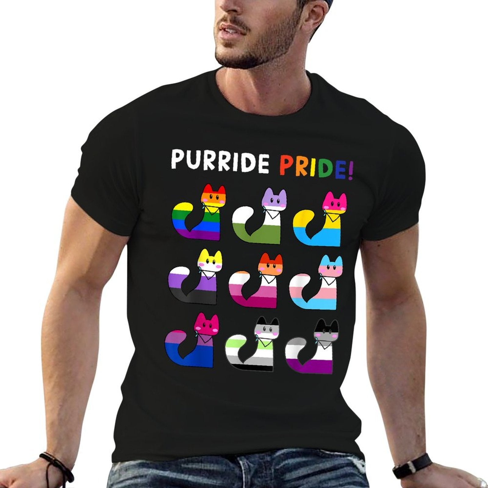 Purride Pride Cat LGBT Gay Pride Month Cute Pet Rainbow  Easy-care T-Shirt
