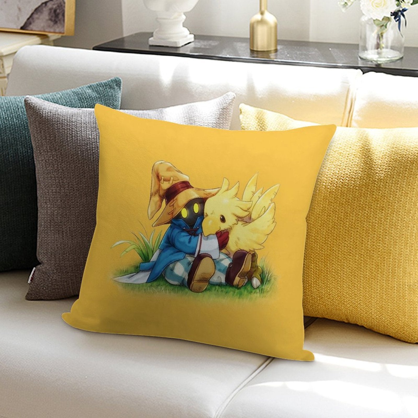 Chocobo & Vivi Final Fantasy 9 Soft Short Plush Fabric Throw Pillow