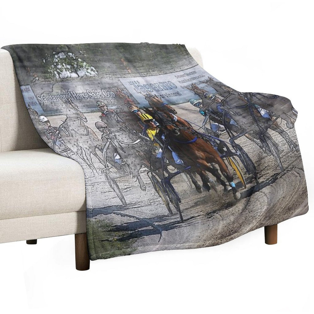 Harness Horse Cart Racing - Pencil, Original Compact Throw Blanket