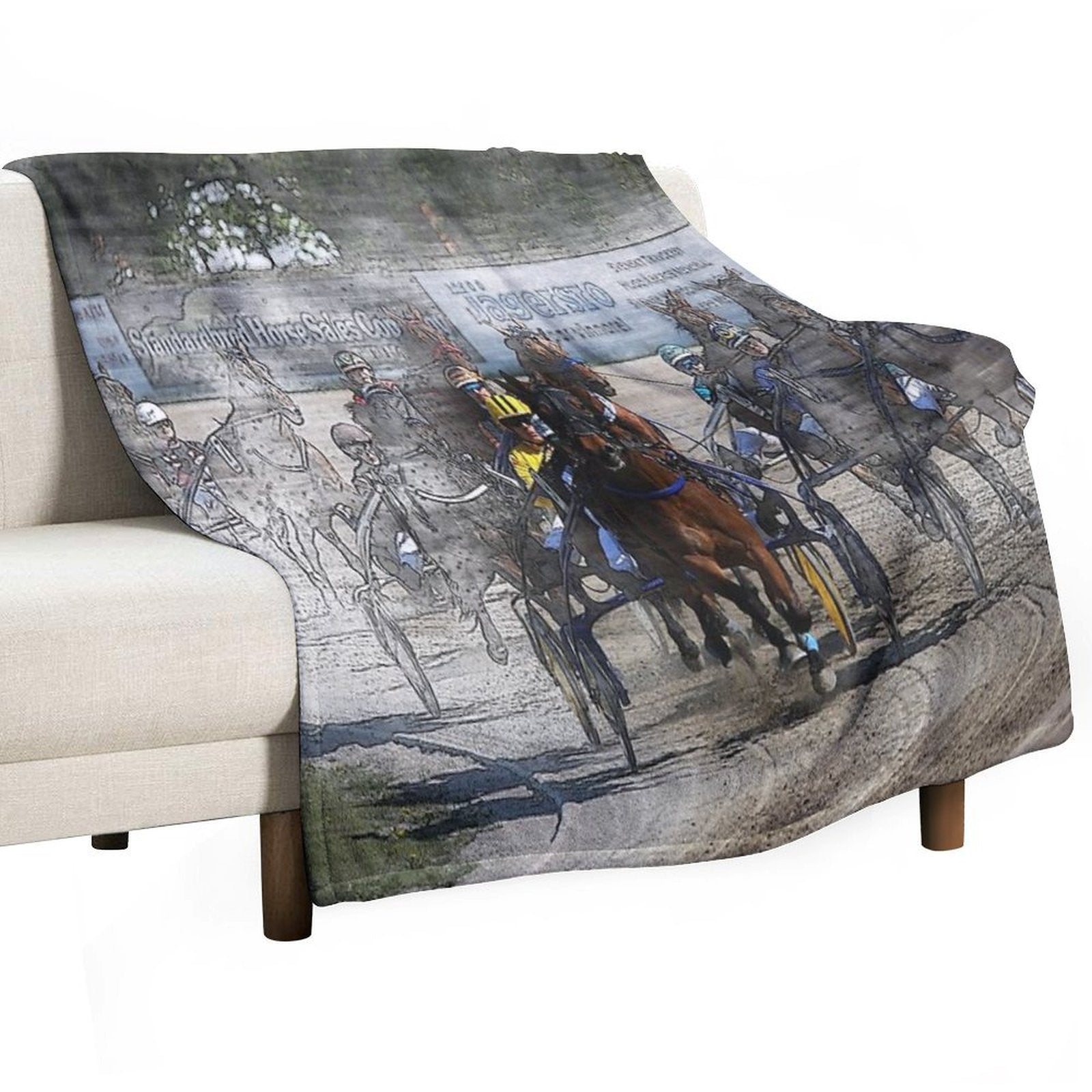 Harness Horse Cart Racing - Pencil, Original Compact Throw Blanket