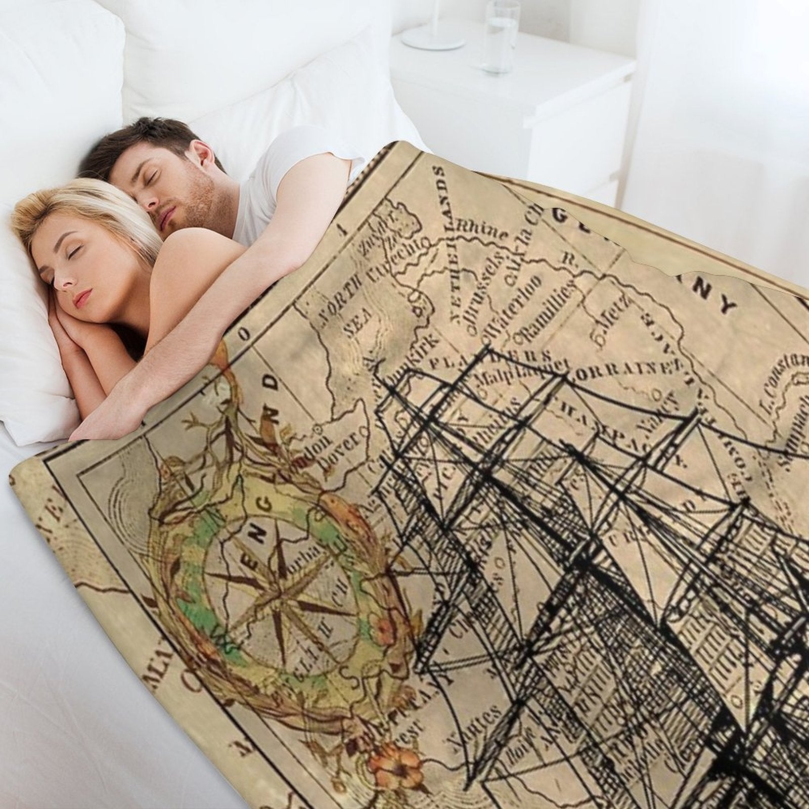 Dark Academia Vintage Pirate Ship Sailor Antique World Map Compact Throw Blanket