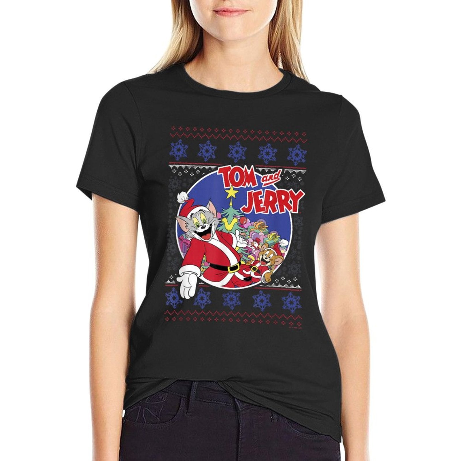 Tom And Jerry Classic Christmas Ugly Sweater  Rolled Sleeves T-Shirt