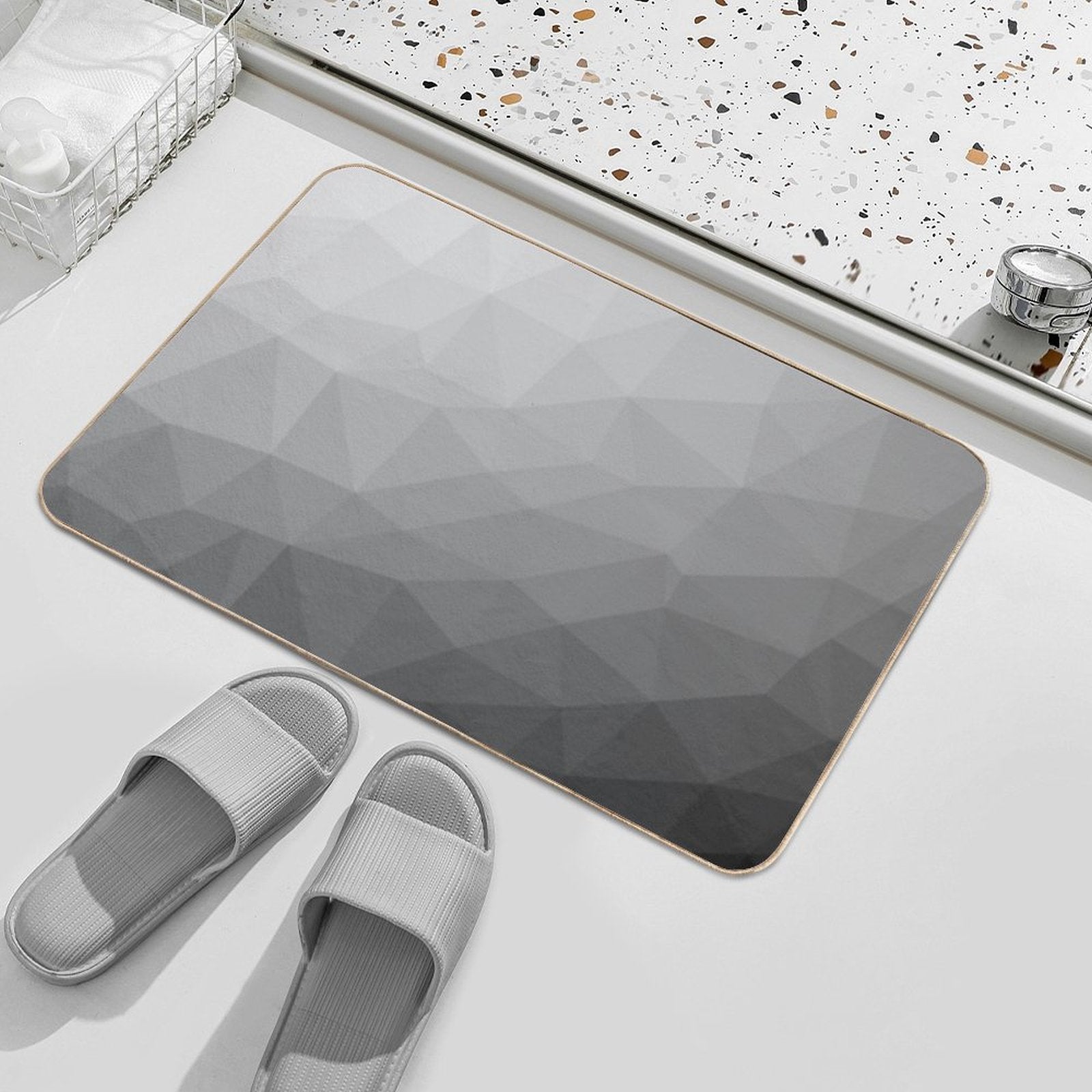 Gray Gradient Geometric Mesh Pattern Grey Elegant Design  Stain-Proof Bath Mat