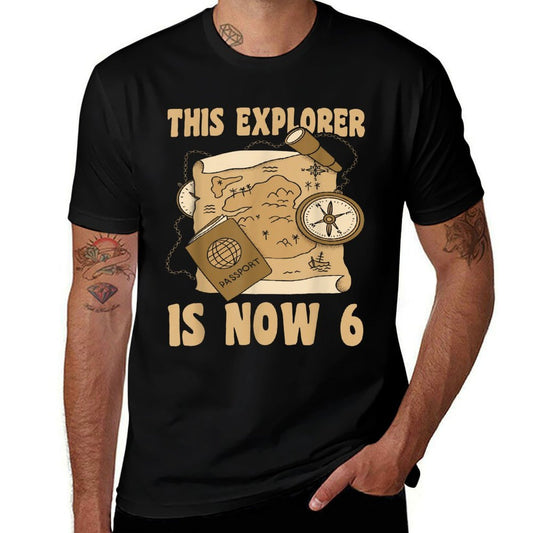 Happy 6 Birthday 6 Year Old Explore Explorer 6th Birthday  Wrinkle-resistant T-Shirt