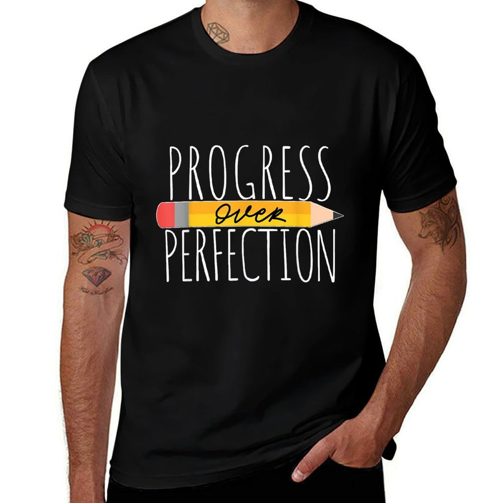 Motivational Progress Over Perfection Back to School Teacher  Tagless Design T-Shirt