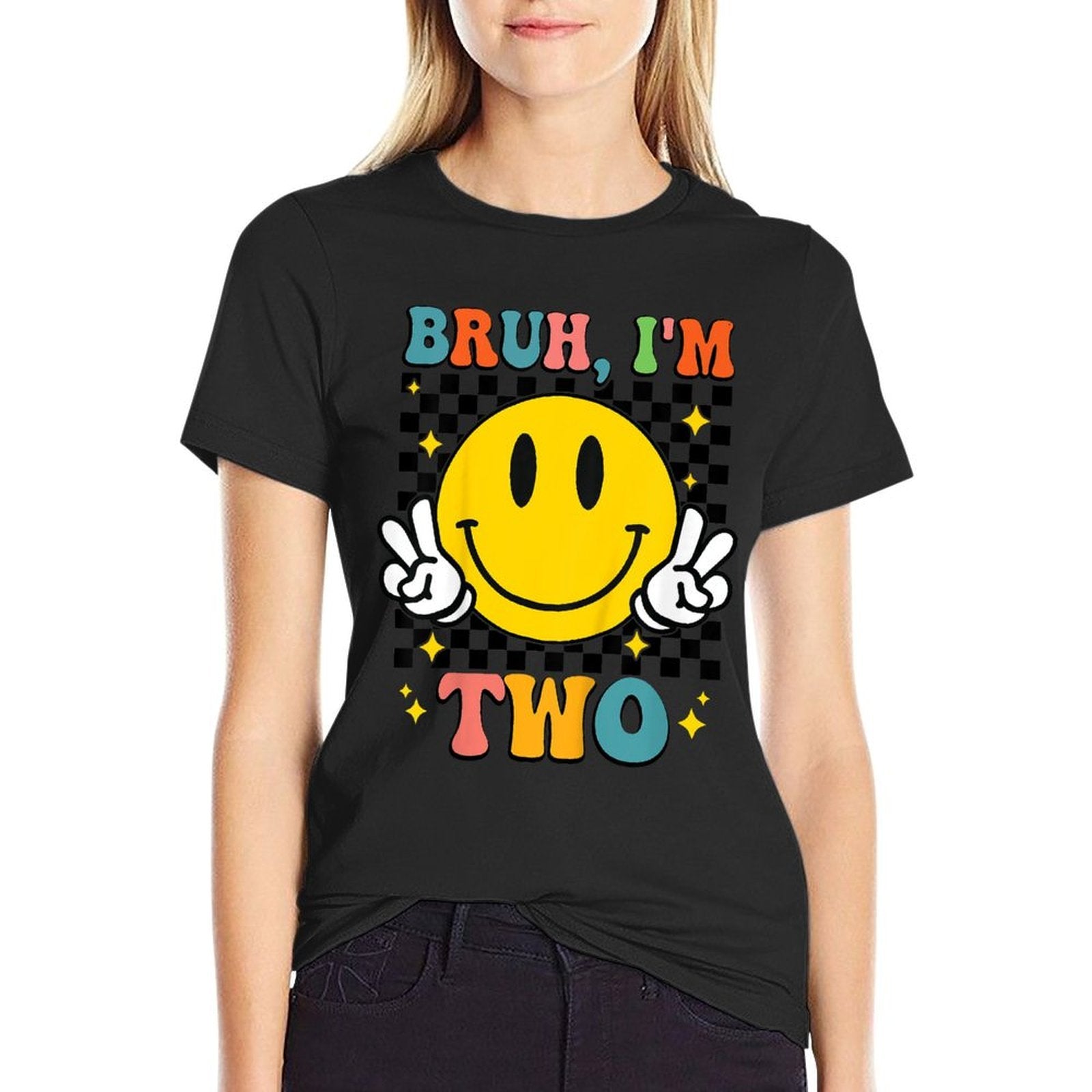 Kids Bruh I'm 2 2nd Birthday Boy Smile Face 2 Year Old Birthday  Relaxed-fit T-Shirt