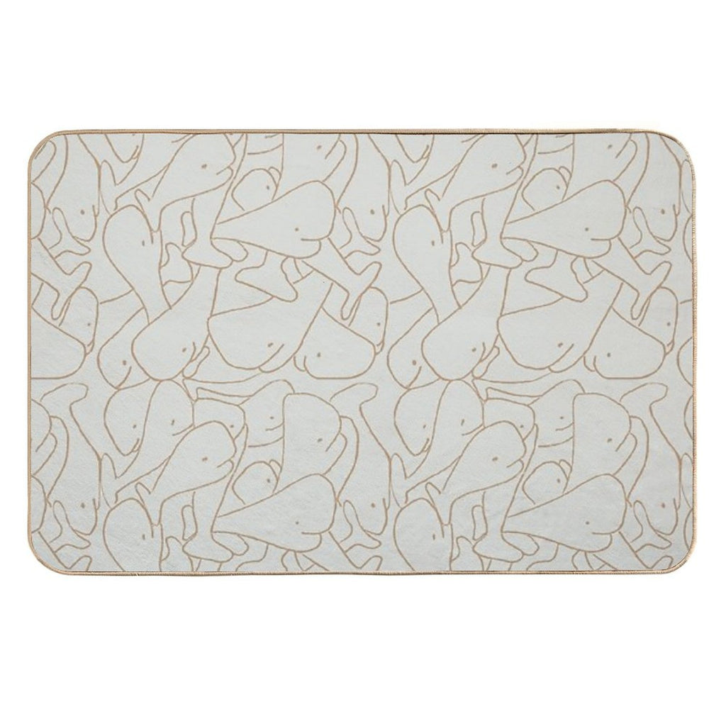 Seamless Line Drawing Whale Pattern Mint Green And Beige  Slip-Resistant Bath Mat