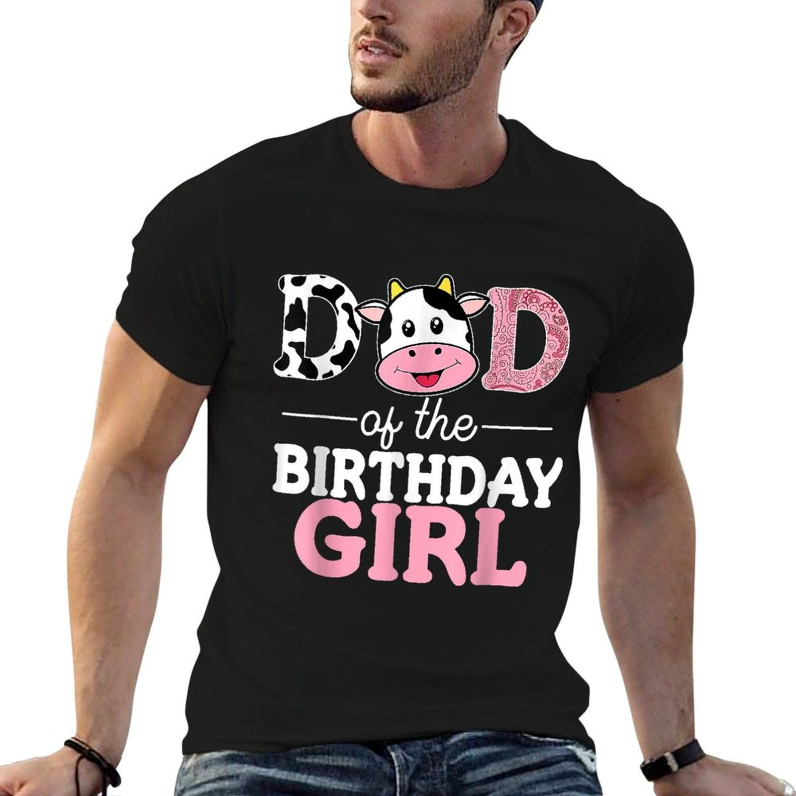 Dad of The Birthday Girl Farm Cow Daddy Papa 1st  Slim-fit Cut T-Shirt