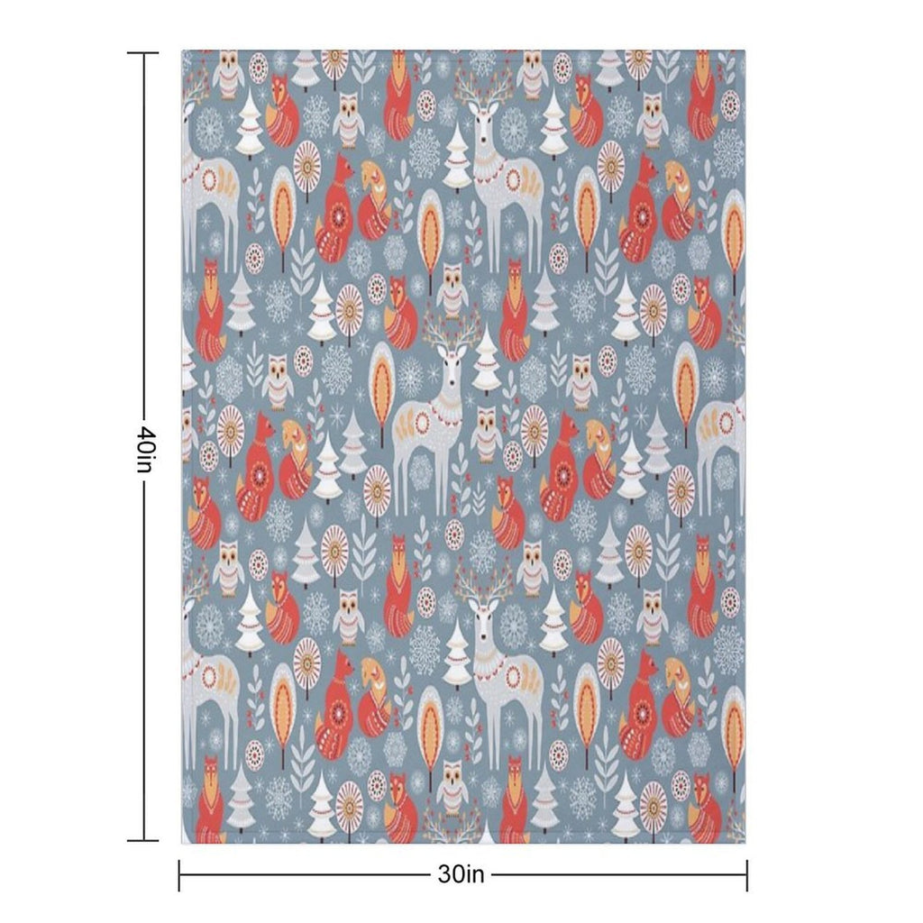 Seamless Pattern with Winter Forest, Deer, Owl And Fox. The Scandinavian Style. Gift-ready Throw Blanket