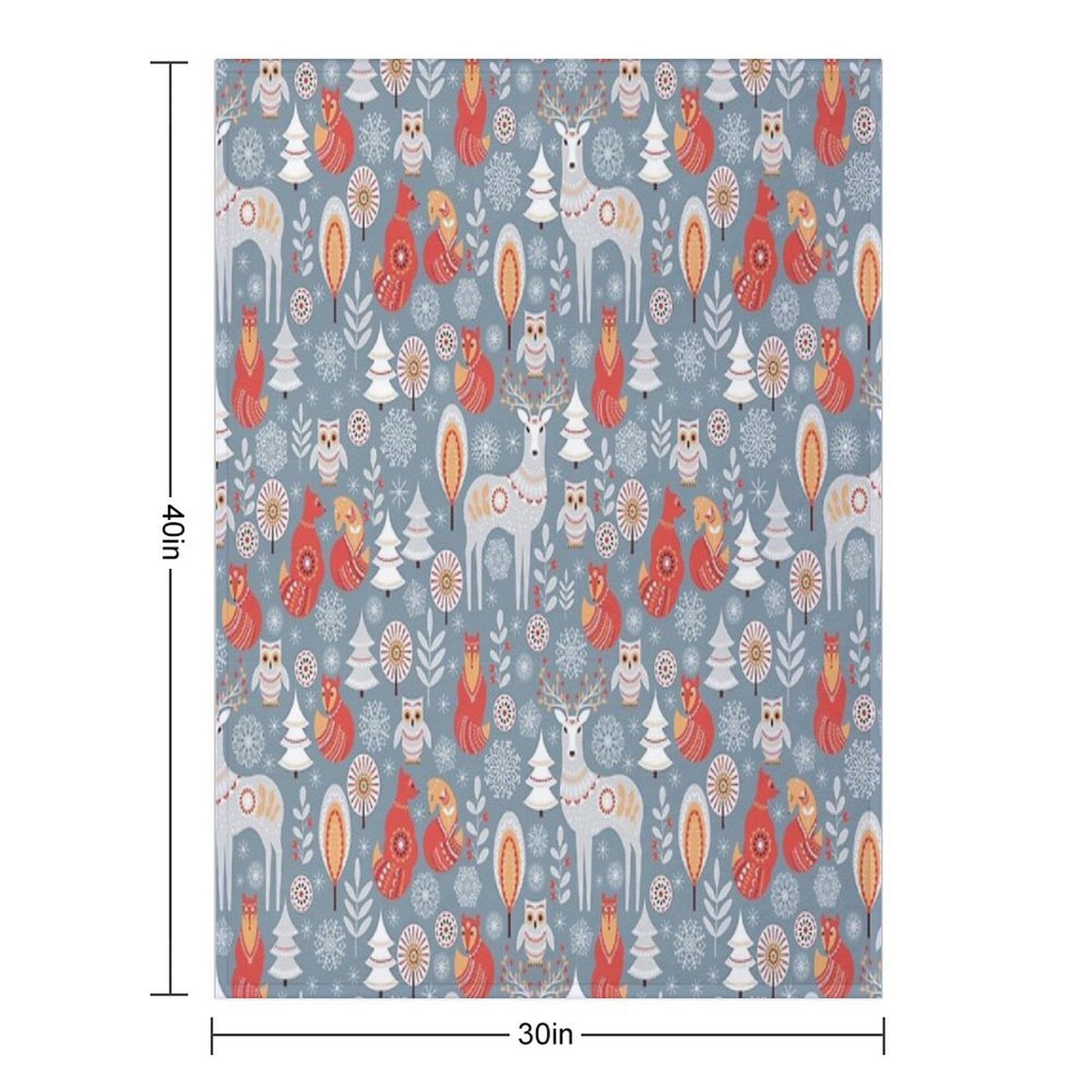 Seamless Pattern with Winter Forest, Deer, Owl And Fox. The Scandinavian Style. Gift-ready Throw Blanket