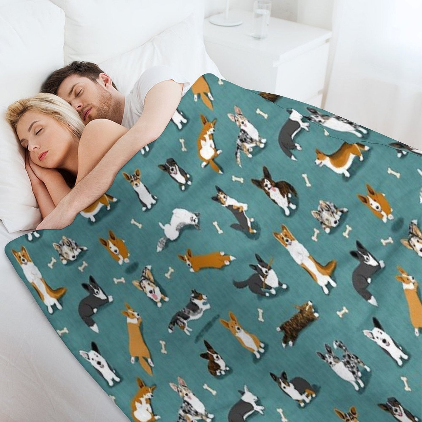 Cardigan Corgi Pattern on Teal Quick-dry Throw Blanket