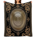 Baroque Black & Bronze Medallion Greek Meander Wrinkle-free Throw Blanket